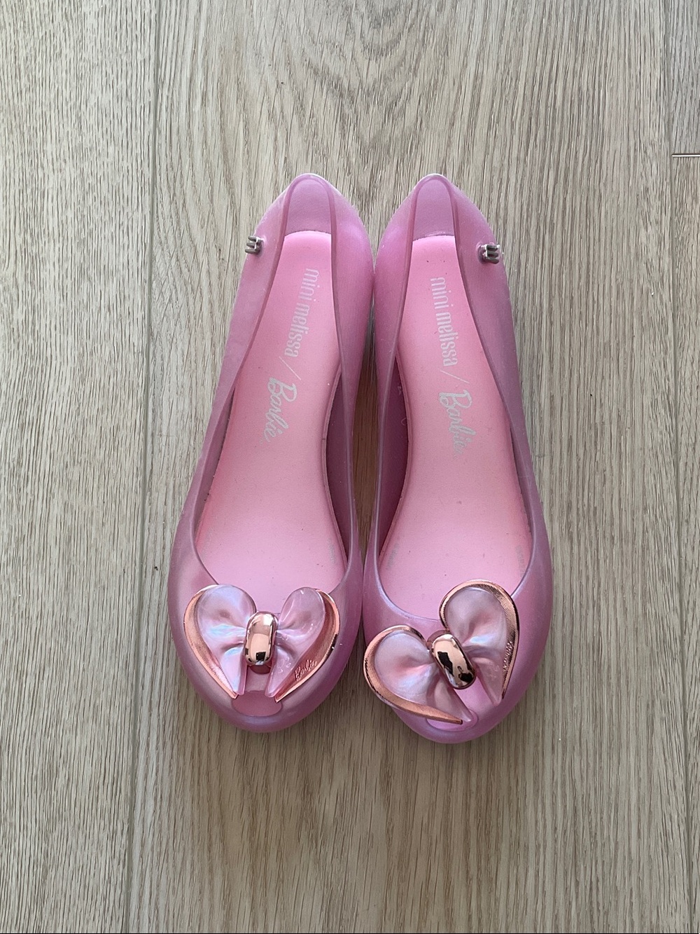 Mini Melissa Barbie Pink Heart Bow Jelly Flats for Kids